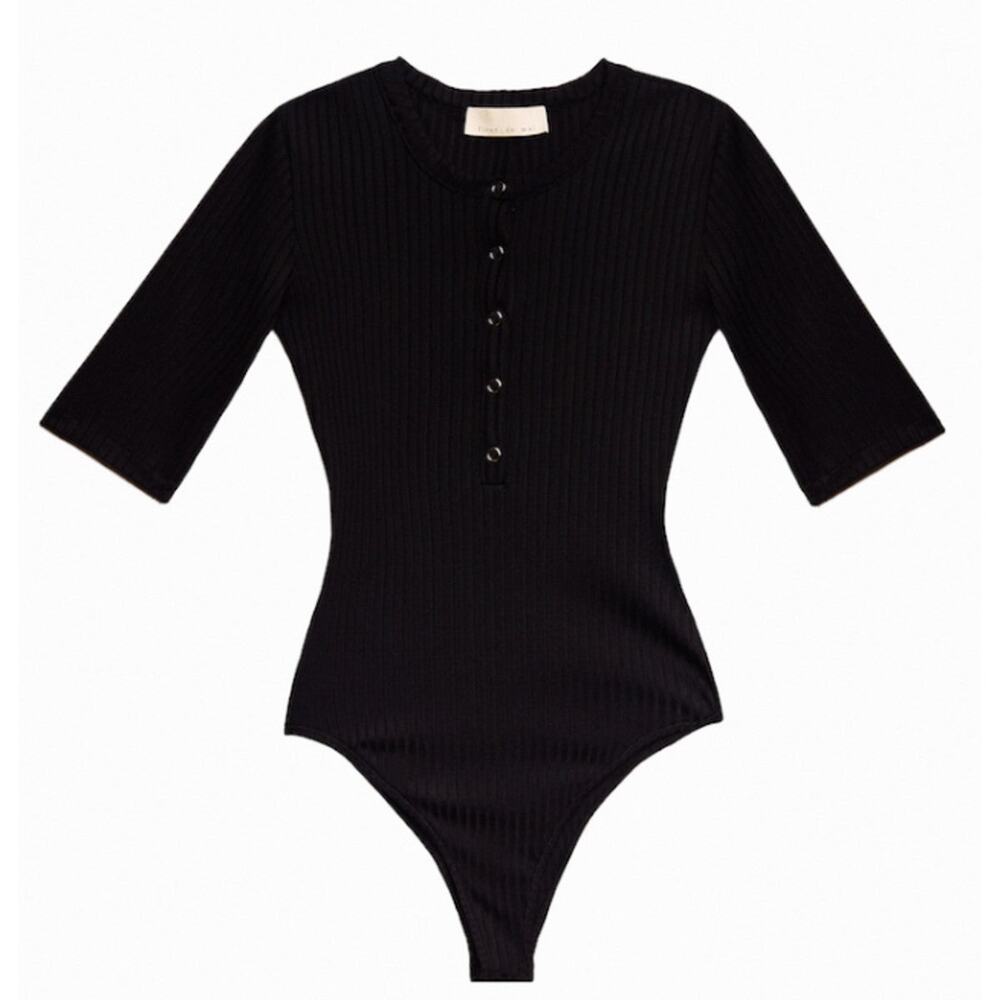 Fleur du Mal Ribbed Knit Henley Bodysuit - M